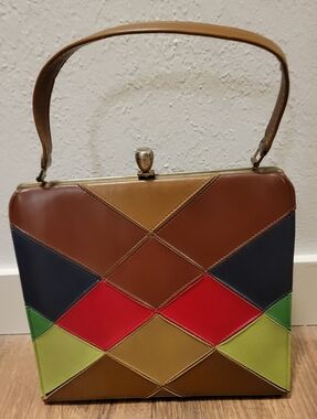 Vintage MCM Patchwork Multicolour Structured Handbag 1960s 1970s